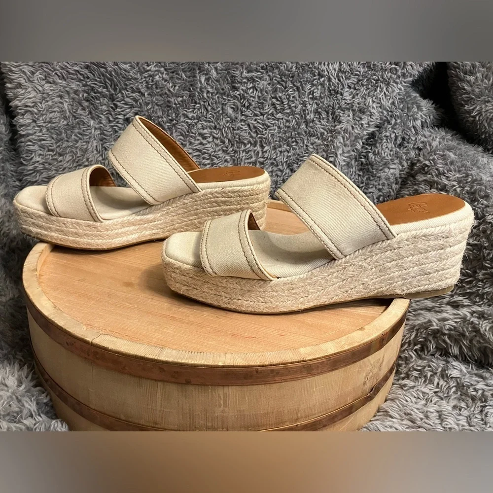 EUC Castaner Espadrilles Wedge Platform Tan Beige Sandals Size US 7.5/ EU 38